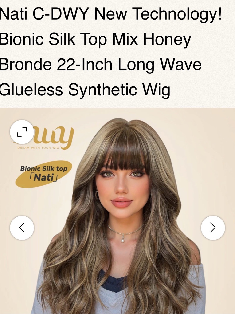 22-Inch Long Wave Glueless Synthetic Wig in Honey Bronde